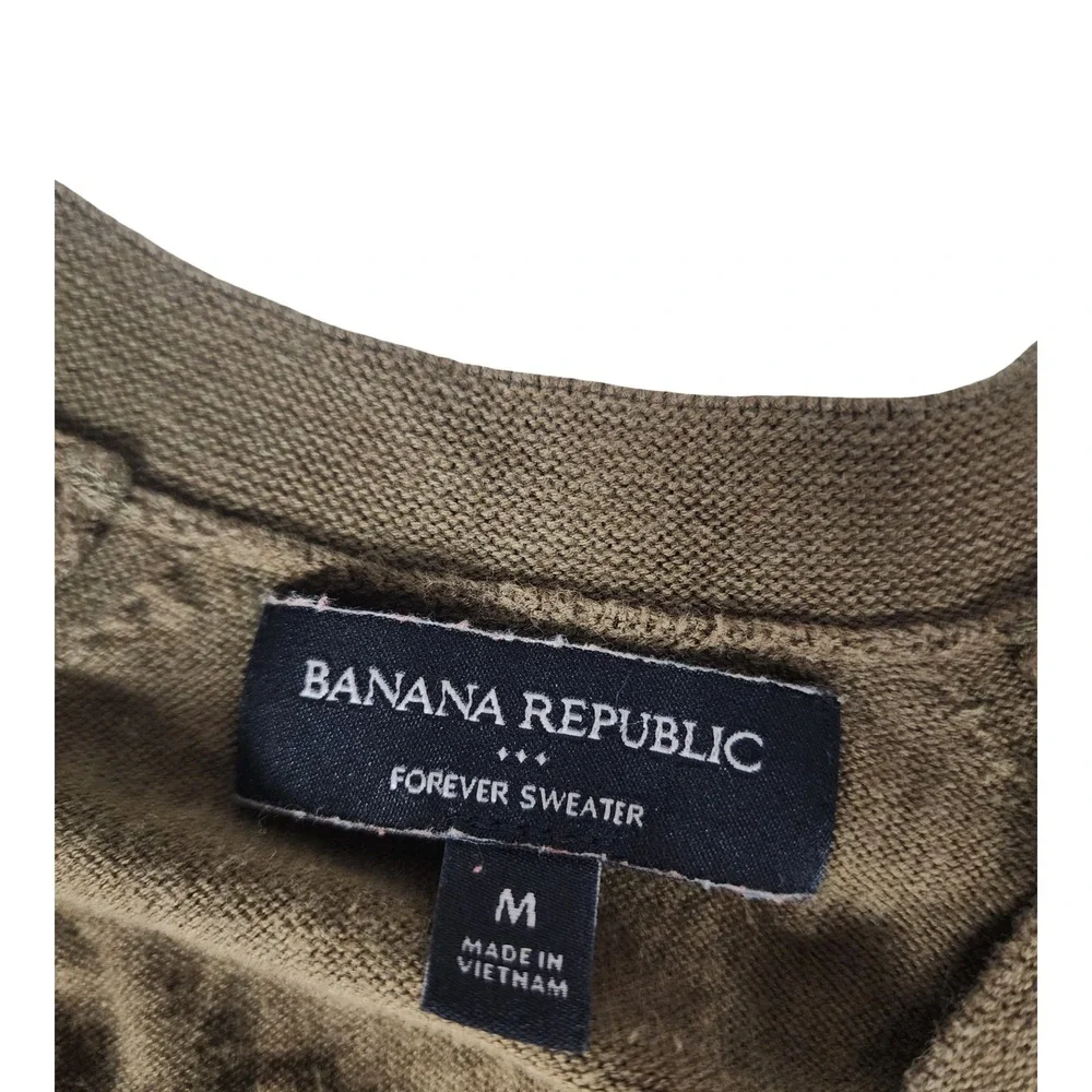 Banana Republic Forever Sweater Mens M Olive Brown Cotton Blend V-Neck Raglan